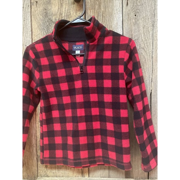 The Children’s Place Buffalo Plaid Fleece‎ Half Zip Pullover Small 5/6 - Picture 3 of 7